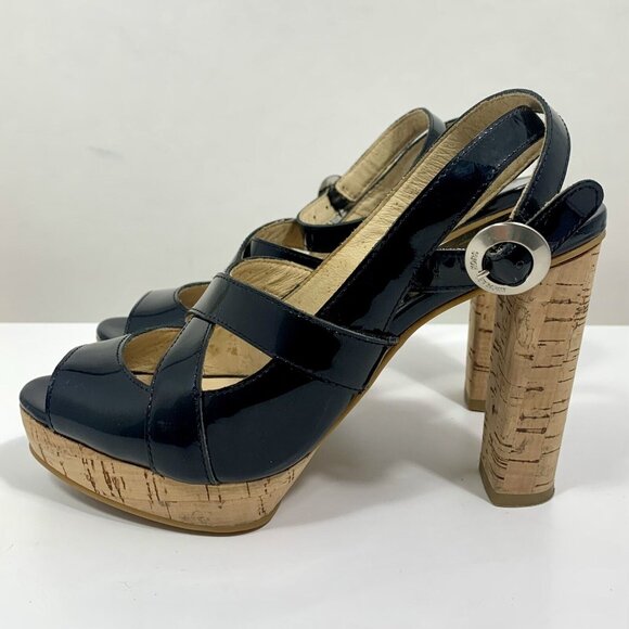 Michael Kors MK Black Patent Leather Strappy Cork Heels Women's Size 6M - Picture 4 of 9